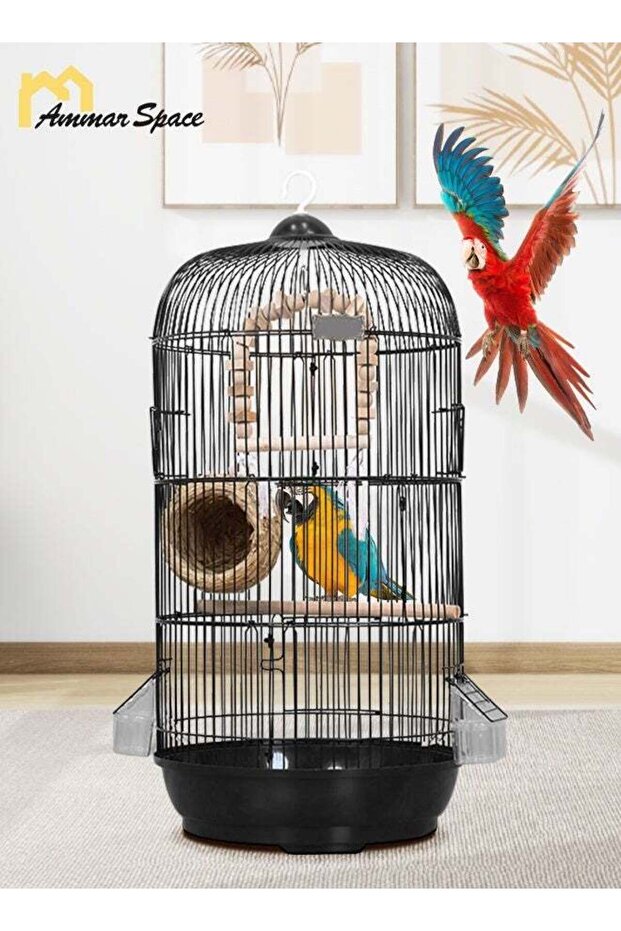 Round Bird Cage for Small Birds - Black