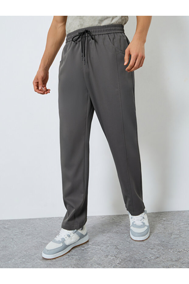 بنطال رجالي سادة برباط خصر وساق مستقيمة - 1