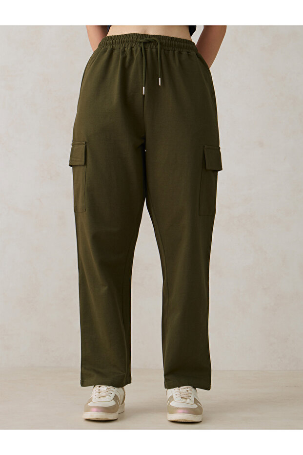 Olive Cargo Pocket Wide Leg Joggers