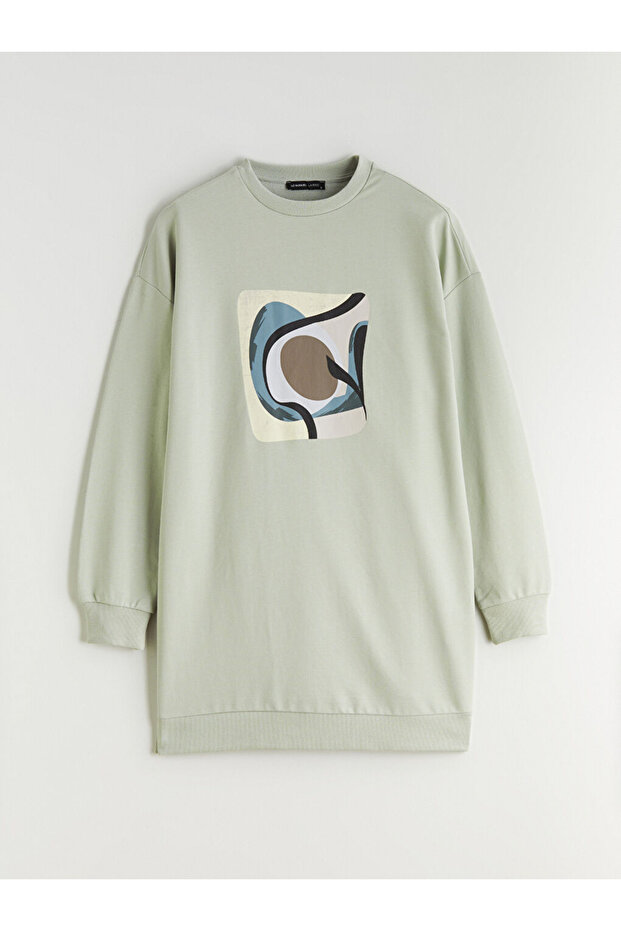 Basic Gri Baskılı Oversize Kadın Sweatshirt Tunik - 6