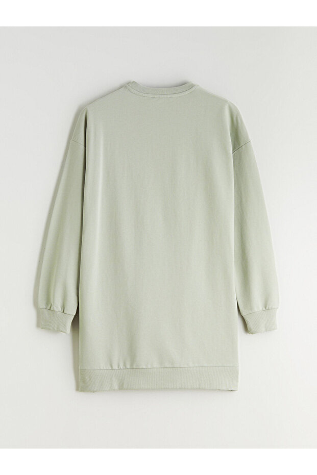 Basic Gri Baskılı Oversize Kadın Sweatshirt Tunik - 7