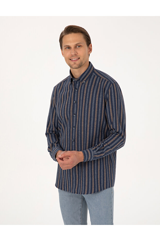 Navy Blue Regular Fit Long Sleeve Shirt 50312384-Vr033
