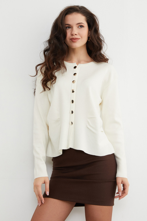 Yanları Drapeli Düğmeli Triko Hırka - 3