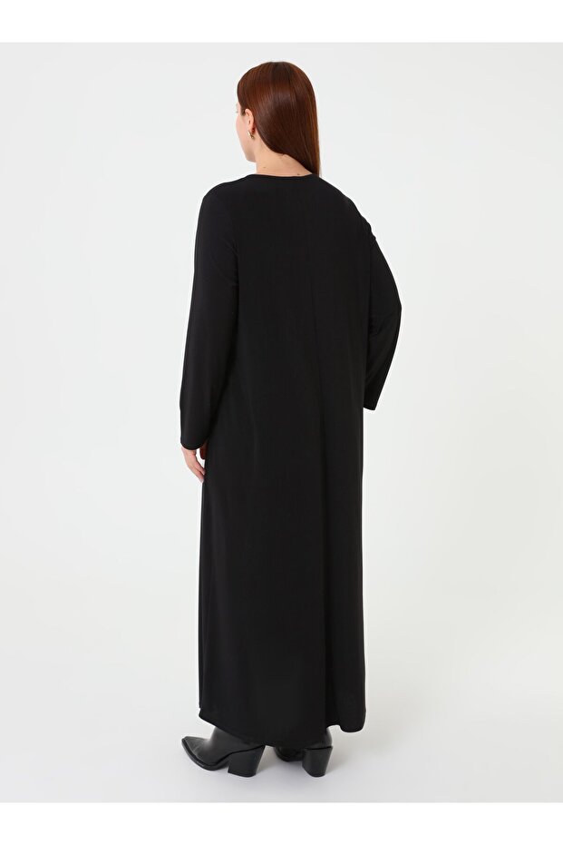 Büyük Beden Basic Elbise - Siyah - - 6