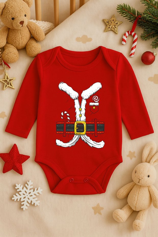 New Year Christmas Santa Claus Outfit Printed Cotton Long Sleeve Snap Fastener Baby Red Bodysuit Jumpsuit