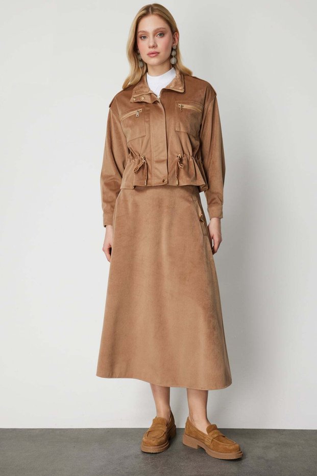 Midi Length Skirt with Metal Accessories on the Pocket