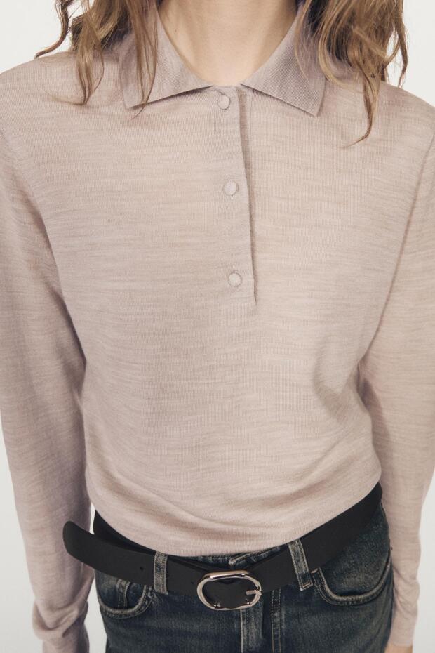 Yün örme polo yaka kazak - 4