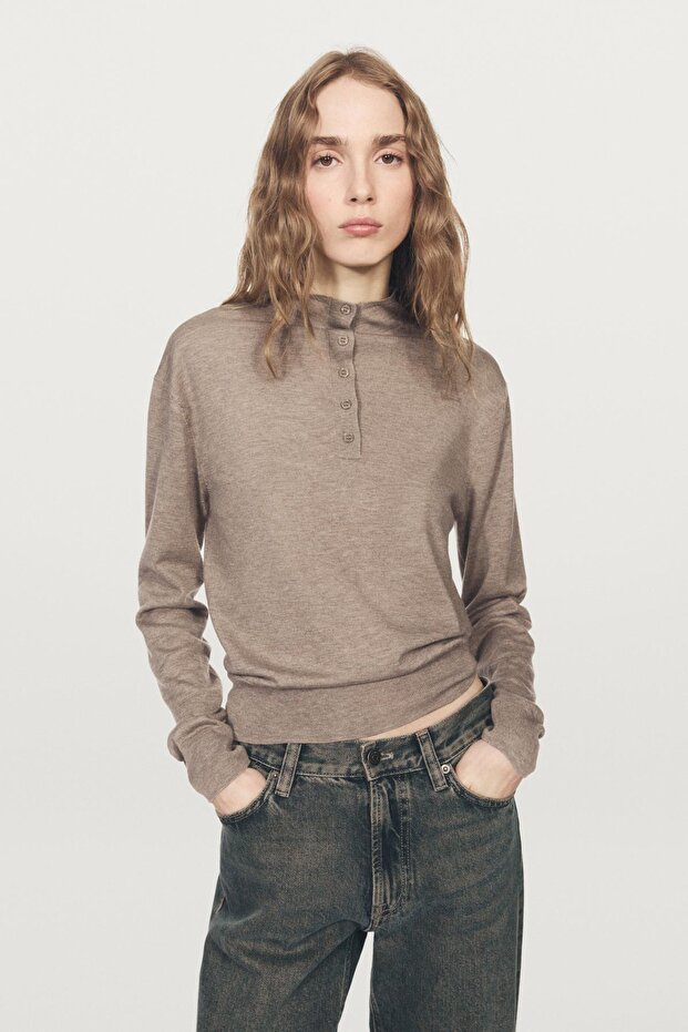 Düğmeli dik yaka kazak - 3