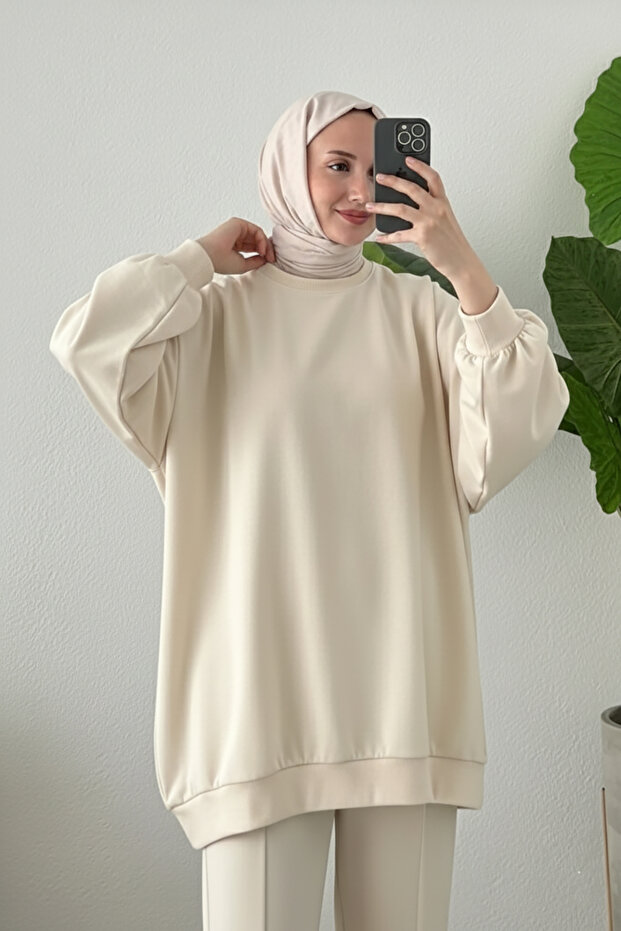 3044 - Rahat, Salaş Basic Kadın Uzun Sweatshirt - 2