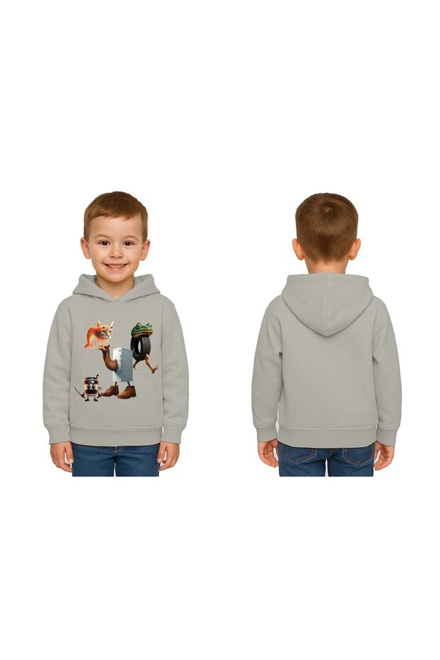 Unisex Brainrot Printed Children's Swaetshirt Hooded 3 Thread Raster