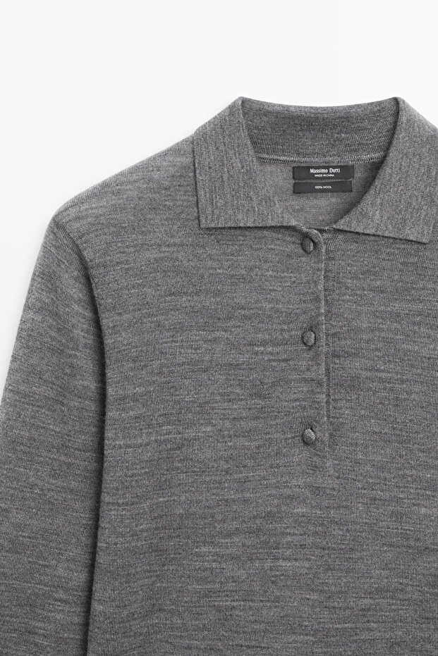 Yün örme polo yaka kazak - 6