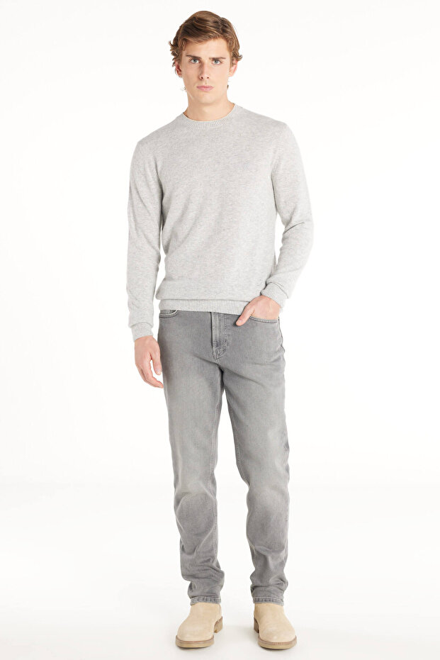 AÇIK GRİ BİSİKLET YAKA BASİC KAZAK - 2