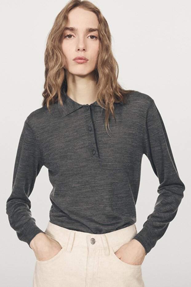 Yün örme polo yaka kazak - 3