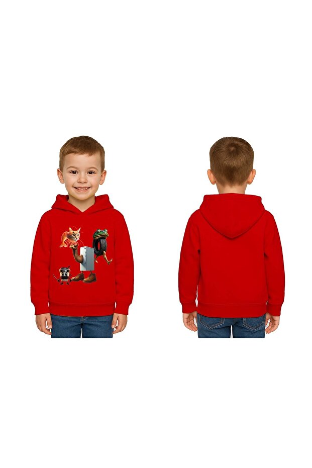 Unisex Brainrot Printed Children's Swaetshirt Hooded 3 Thread Raster