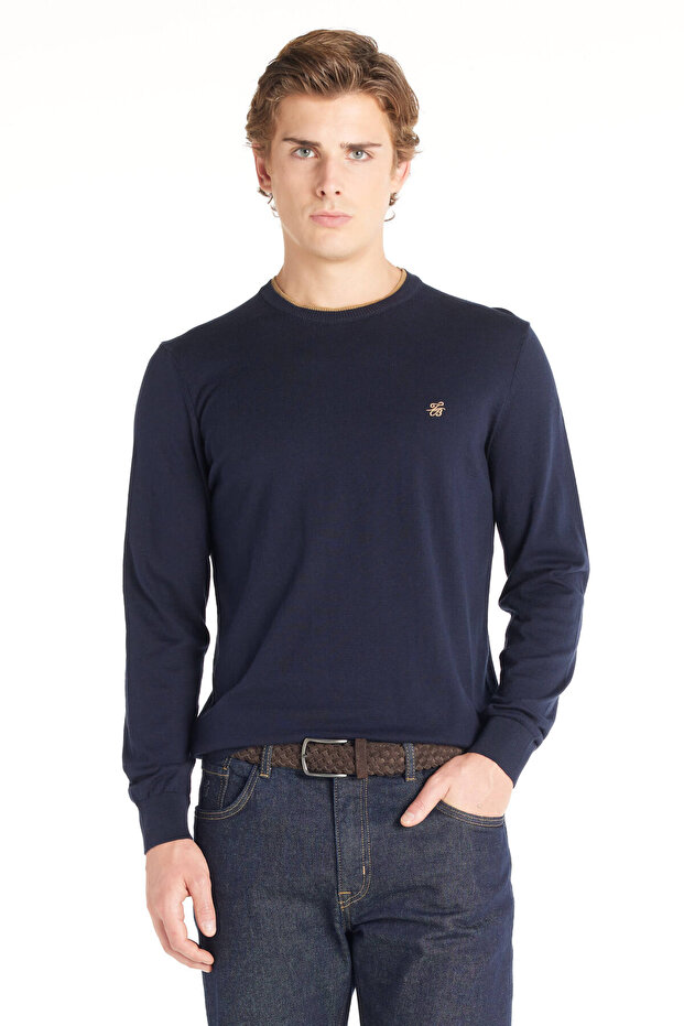 LACİVERT BİSİKLET YAKA BASİC KAZAK - 1