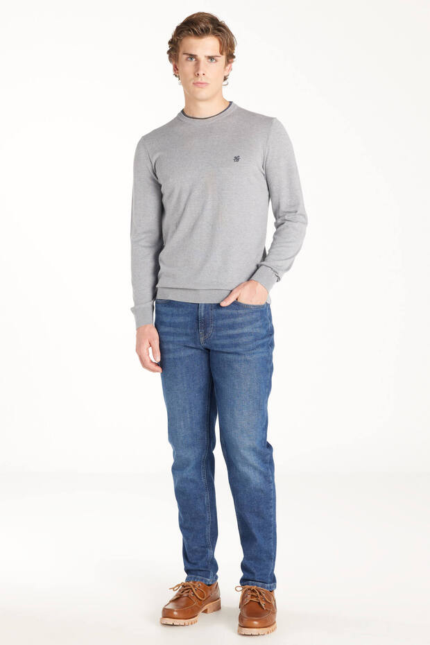 GRİ MELANJ BİSİKLET YAKA BASİC KAZAK - 2