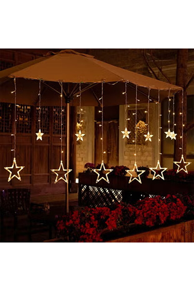 LED 5 pointed Star Curtain String Waterproof Fairy Lights with Remote and Battery+USB Dual Power