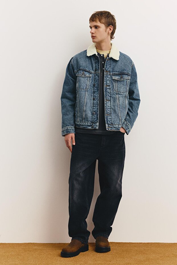 Suni yünlü yakalı denim ceket - 3