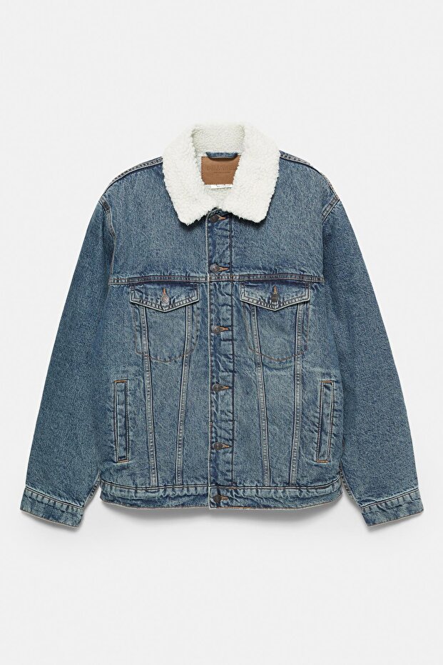 Suni yünlü yakalı denim ceket - 7