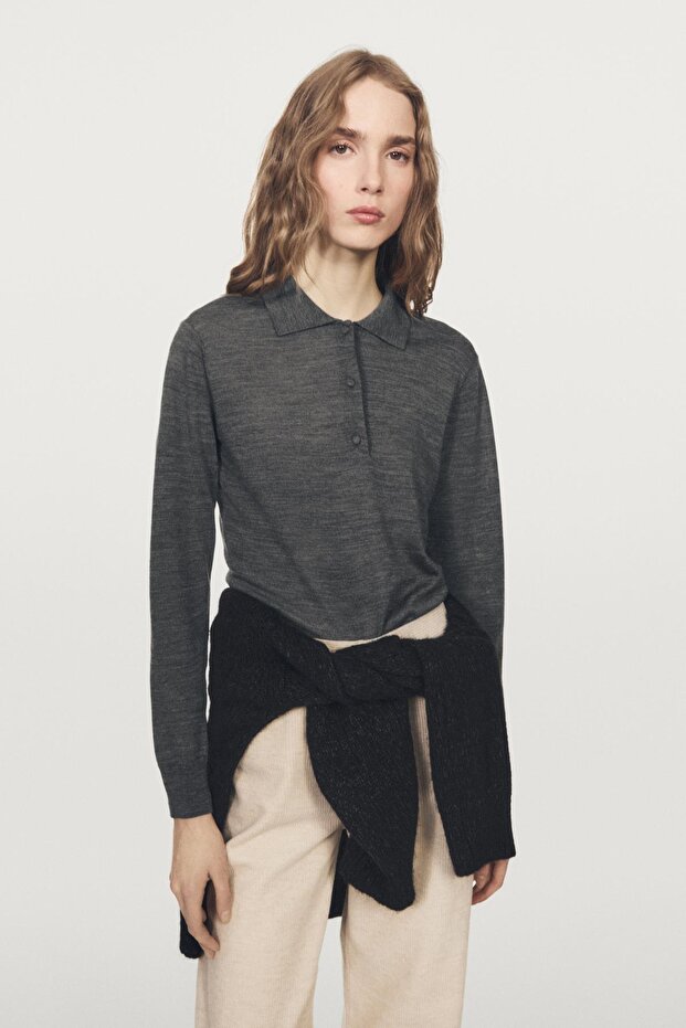 Yün örme polo yaka kazak - 2