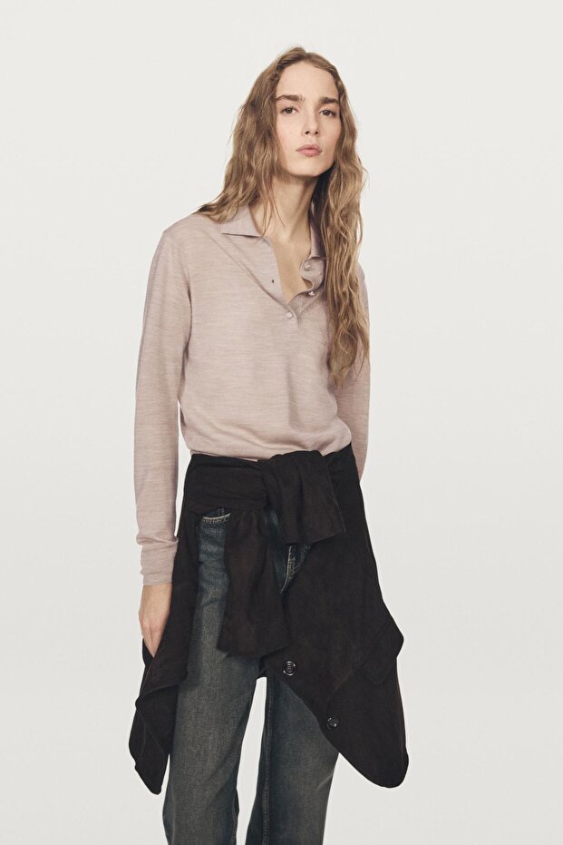 Yün örme polo yaka kazak - 2