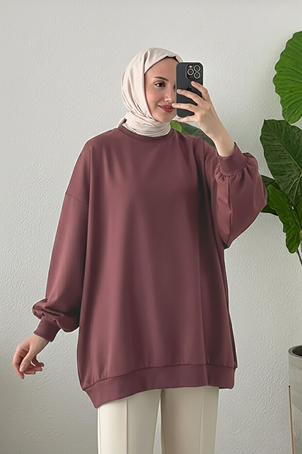 3044 - Rahat, Salaş Basic Kadın Uzun Sweatshirt - 3