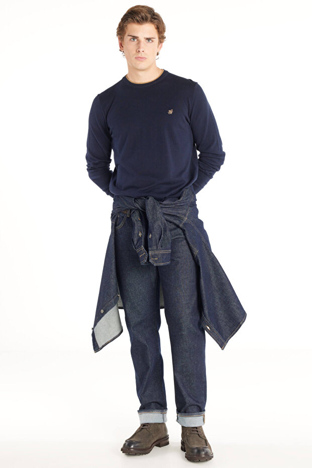 LACİVERT BİSİKLET YAKA BASİC KAZAK - 2