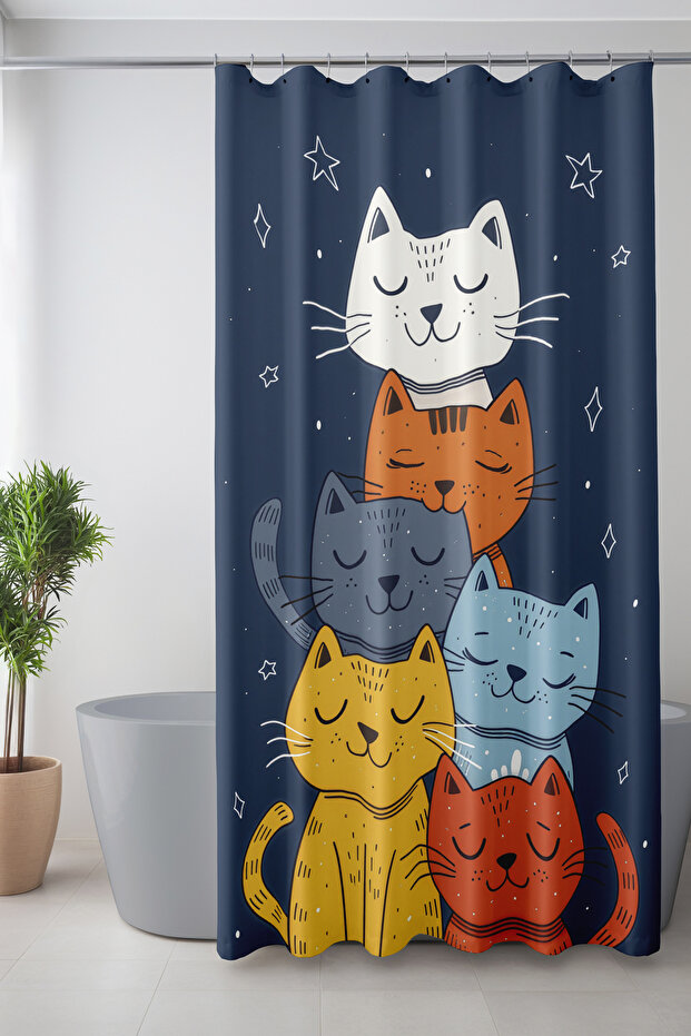 Bathroom Curtain, Colorful Cats Pattern Shower Curtain, Bathtub Curtain, with Ring Gift 175X200Cm Bp-89