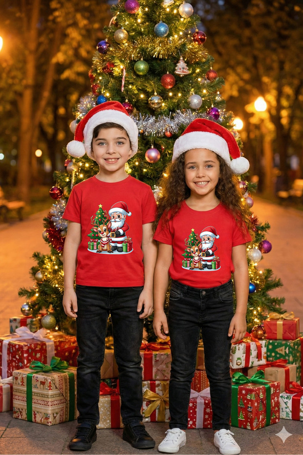 Unisex Girls/Boys Crew Neck 100% Cotton'Christmas Themed' T-Shirt