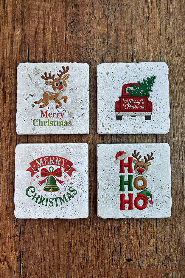 Natural Stone Coaster - Christmast New Year Printed 10X10Cm Ai Noel - Stone Coasters 537