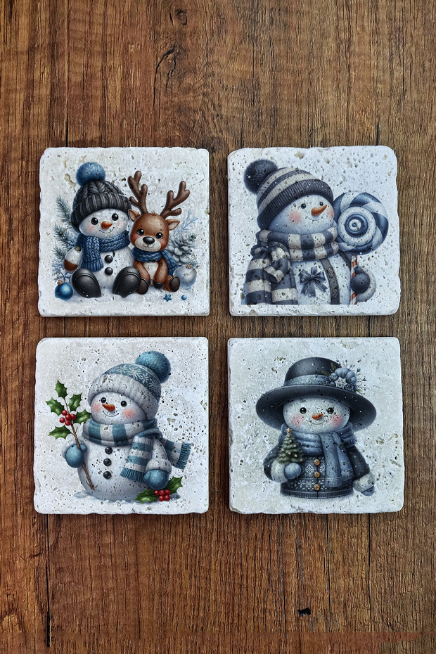 Natural Stone Coaster - Christmast New Year Printed 10X10Cm Ai Noel - Stone Coasters 547