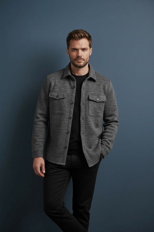 Interview Buttoned Double Pocket Fine Knit Black - Anthracite Knitwear Cardigan