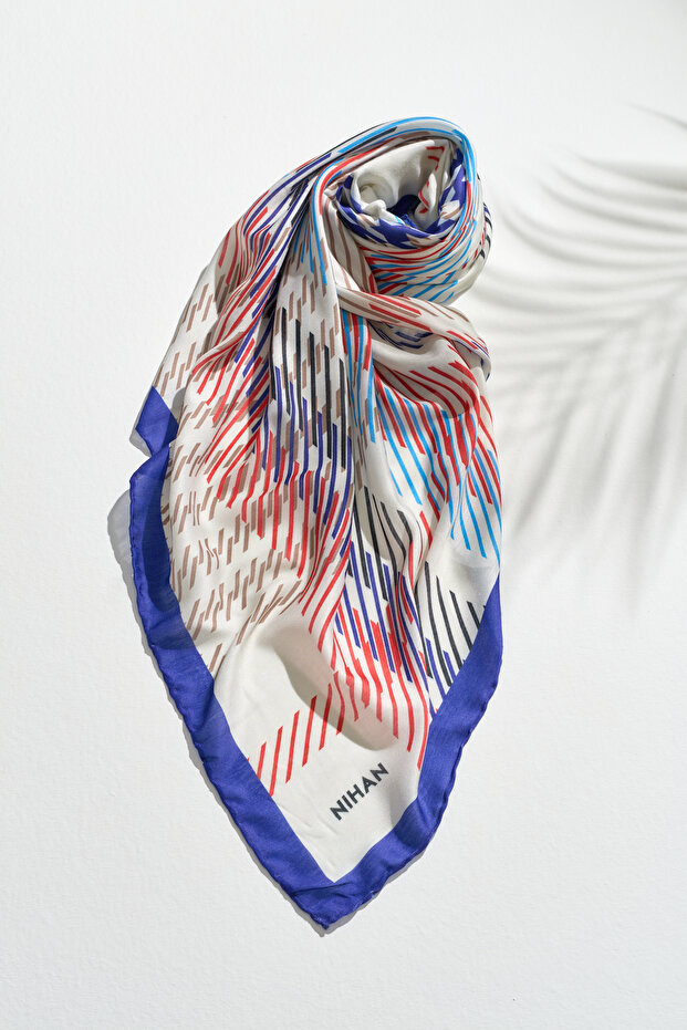 Desenli Soft Eşarp İndigo - 1