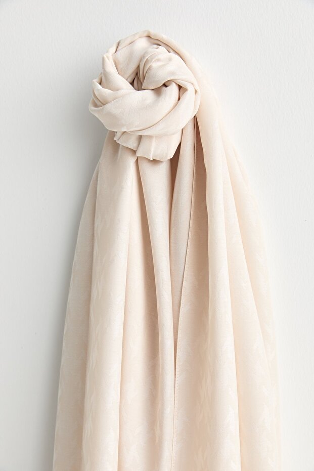 Patterned Lyocell Shawl Cream - 4
