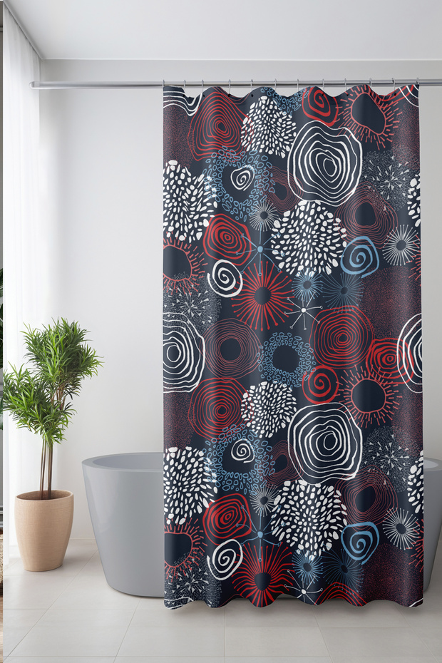 Bathroom Curtain, Spiral Flowers Pattern Shower Curtain, Bathtub Curtain, with Ring Gift 175X200Cm Bp-98
