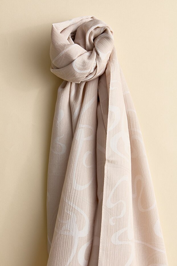 Jacquard Patterned Shawl Beige - 4