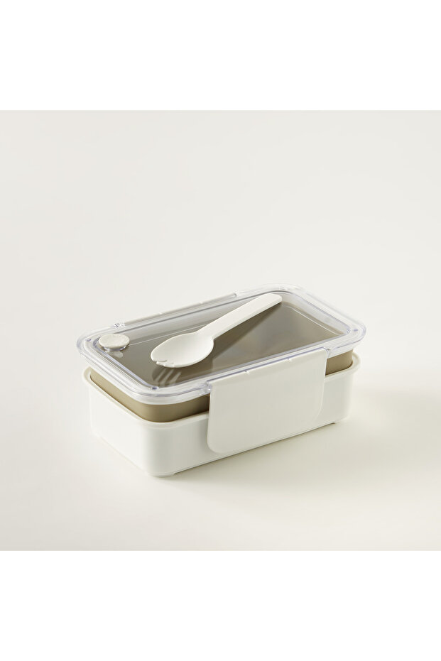 Layered Lunch Box with Clip Lock Lid and Fork