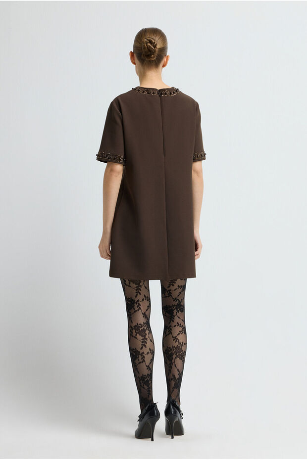 İşlemeli Mini Elbise - 5