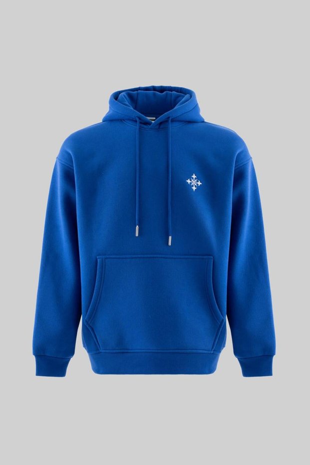 Men's Ornamental Embroidered Fleece-Lined Hooded Sweatshirt Light Blue