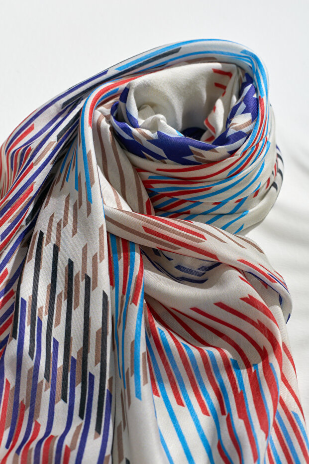 Desenli Soft Eşarp İndigo - 3