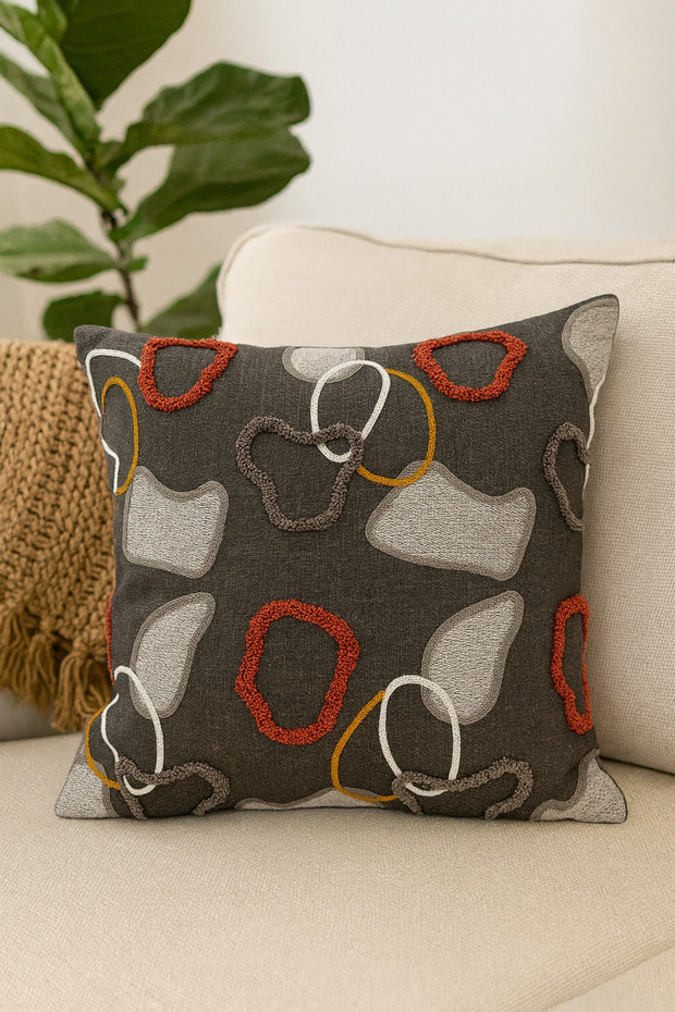 Modern Patterned Throw Pillow Cover – Decorative Pillow with Punch Detailing, 42X42 cm