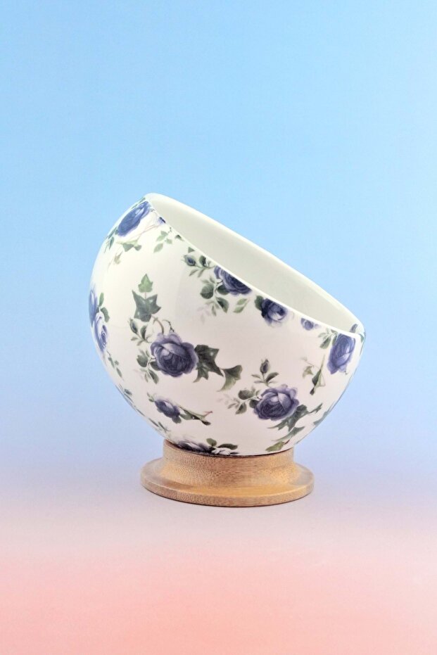 Blue Ivy Porcelain Bowl with Bamboo Legs