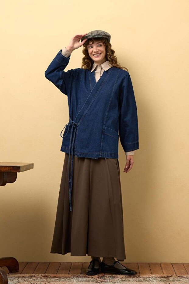 سترة من الدنيم بصف أزرار واحد - 2