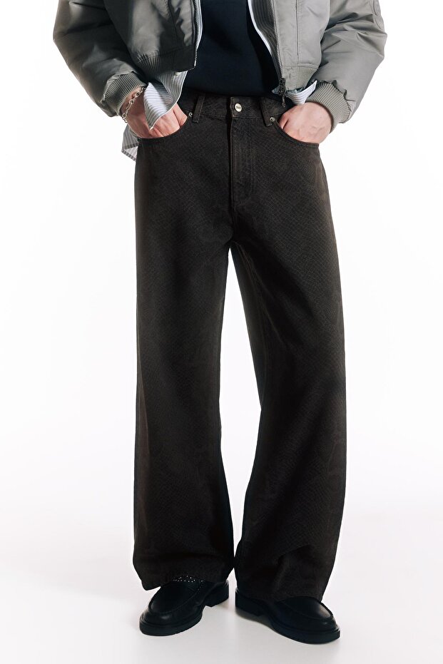 Yılan desenli geniş paça jean - 2