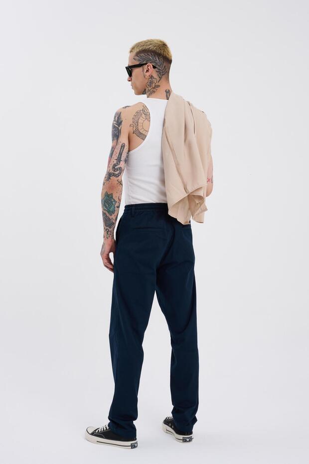 Erkek Basic Solid Jean Pantolon Koyu Mavi - 5