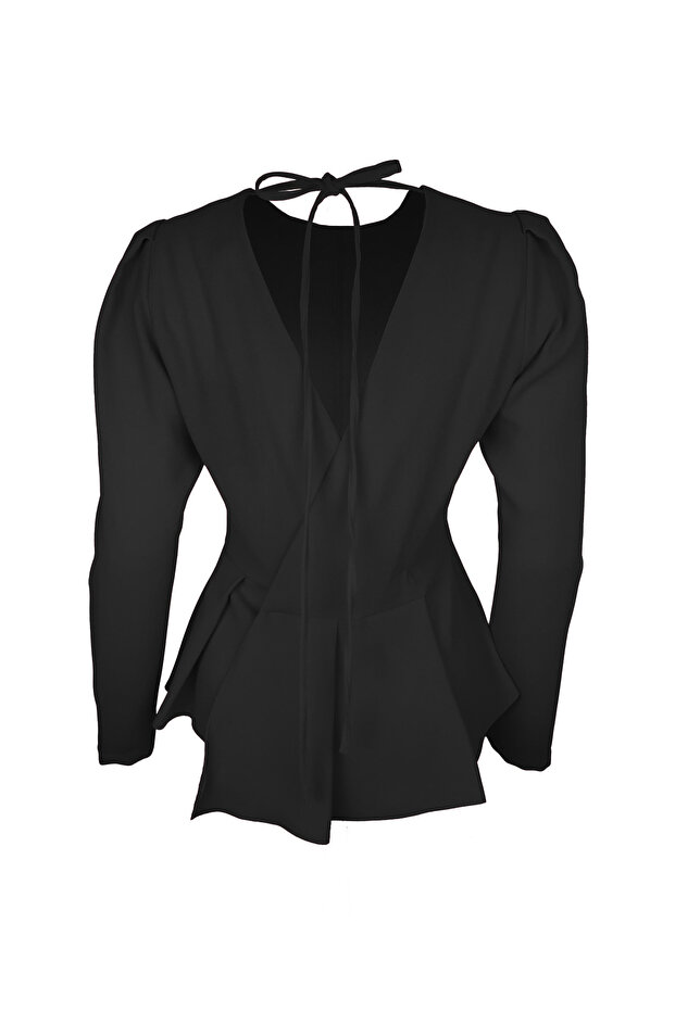 Sırt Dekolteli Siyah Bluz - 2