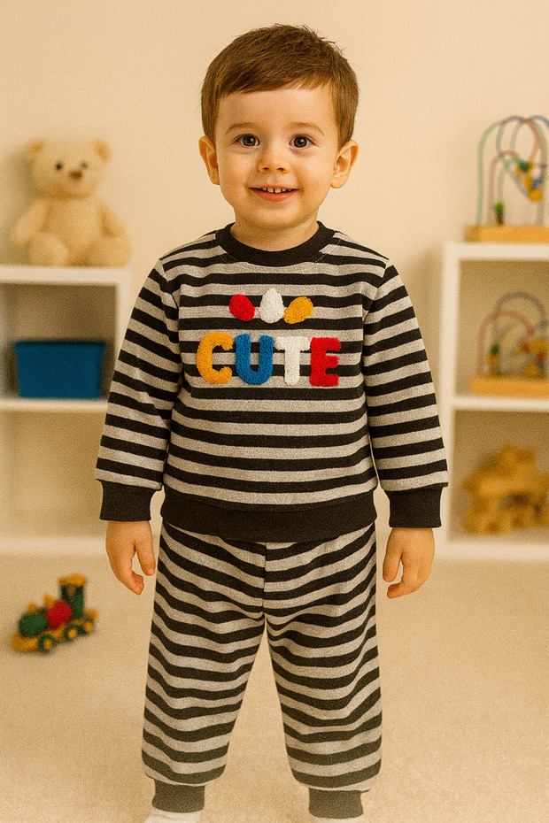 Boy's Fleece-Lined Striped Suit