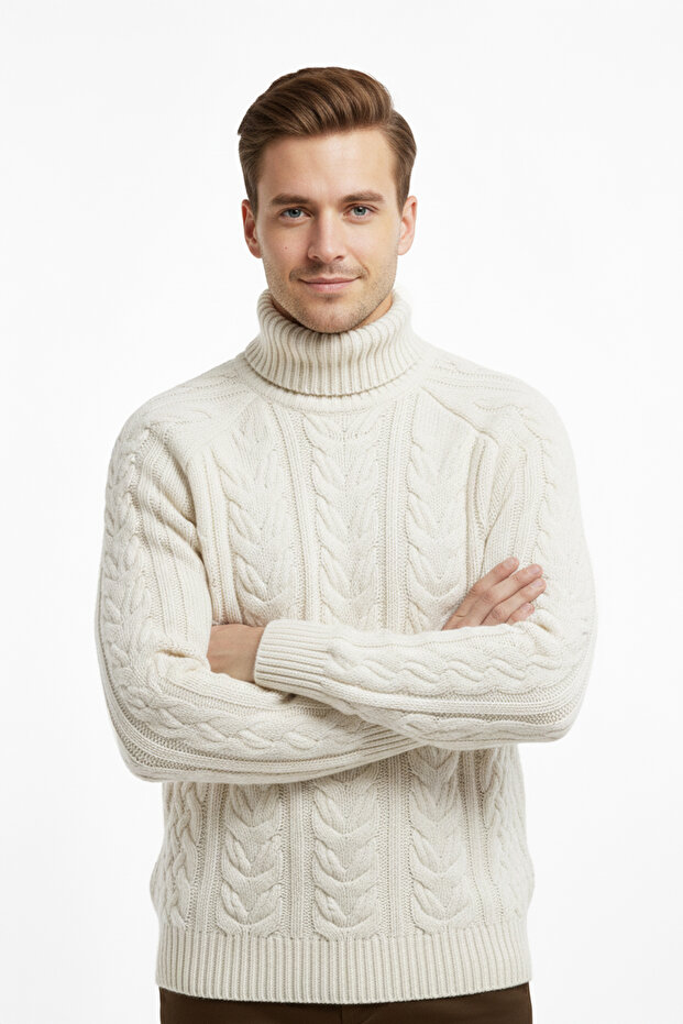 Erkek Balıkçı Yaka Kalın Kazak - 1