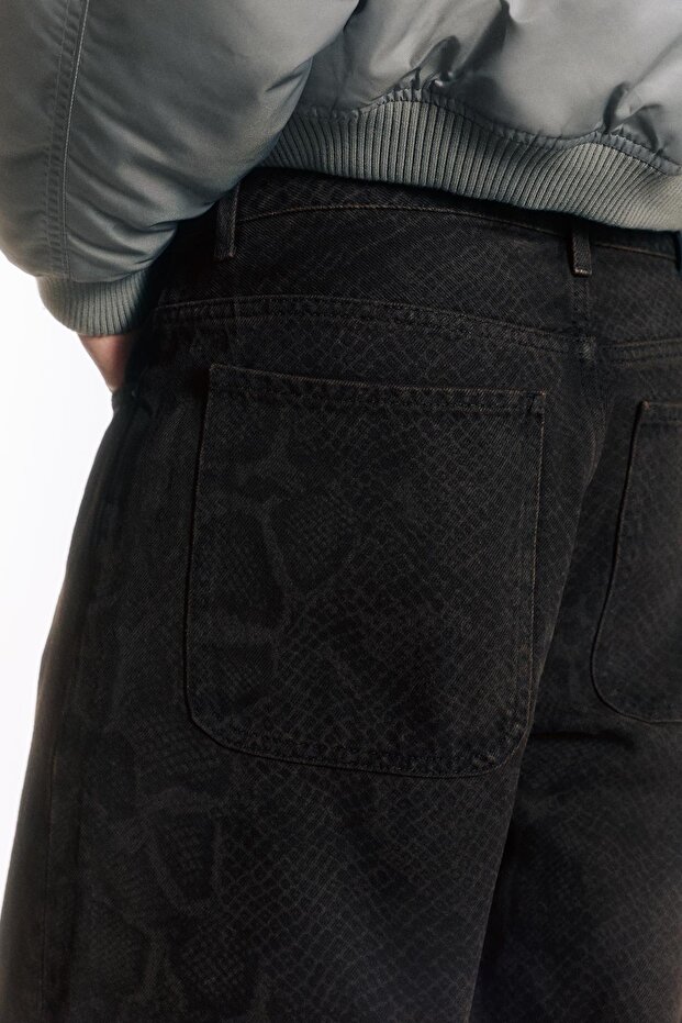 Yılan desenli geniş paça jean - 3