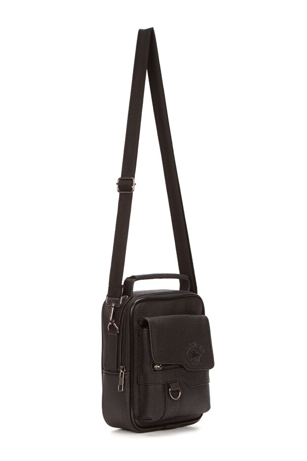 Men's Black Faux Leather Crossbody Bag with Phone Compartment